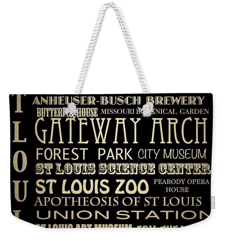 St Louis Missouri Famous Landmarks Weekender Tote Bag featuring the digital art St Louis Missouri Famous Landmarks by Patricia Lintner