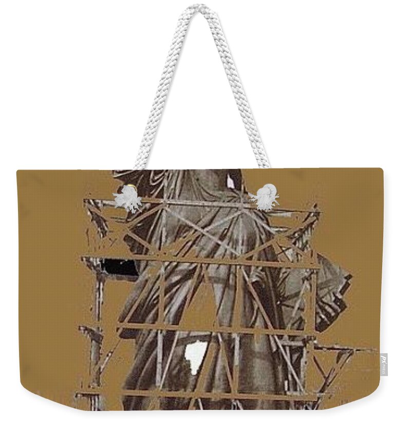 Statue Of Liberty Being Built 1876-1881 Paris Collage Pierre Petit Weekender Tote Bag featuring the photograph Statue Of Liberty Being Built 1876-1881 Paris Collage Pierre Petit #3 by David Lee Guss