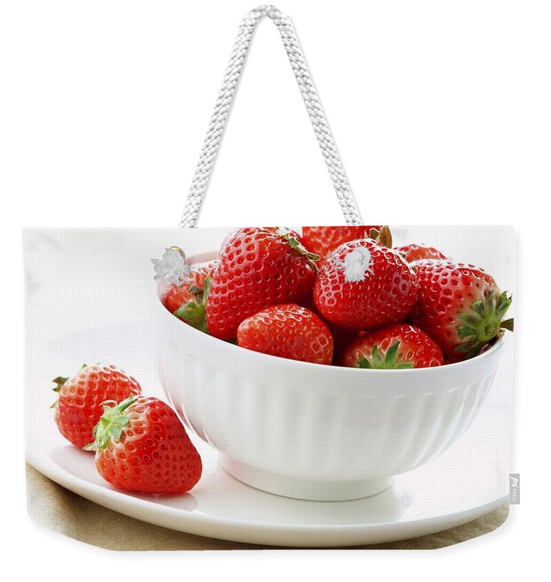 Strawberry Weekender Tote Bag featuring the digital art Strawberry #1 by Maye Loeser