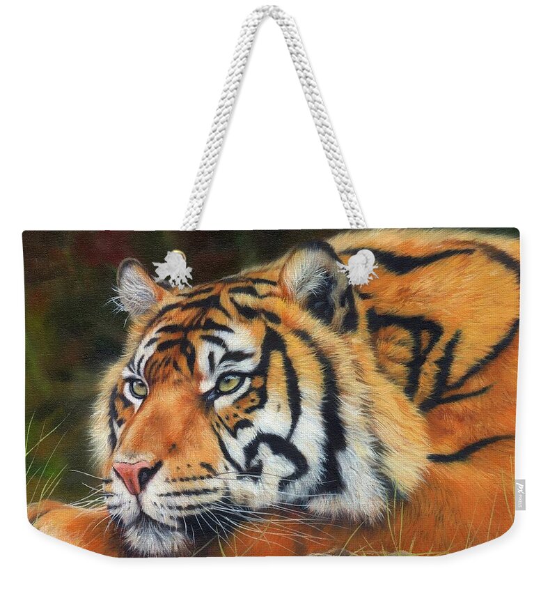 Tiger Weekender Tote Bag featuring the painting Sumatran Tiger #1 by David Stribbling