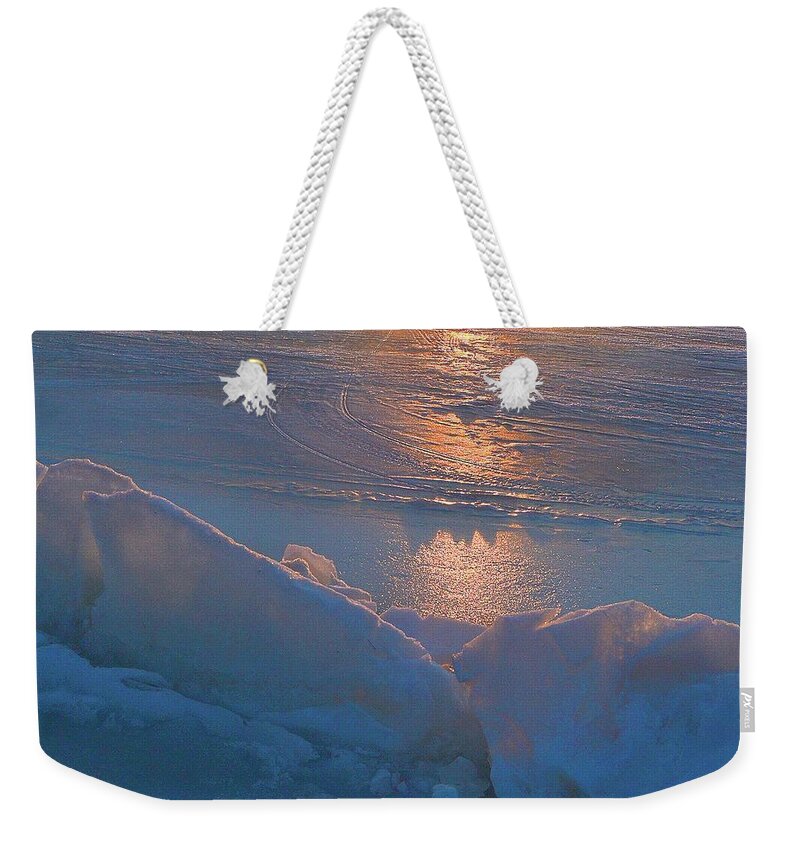 Abstract Weekender Tote Bag featuring the digital art Sunlight On The Ice Two #1 by Lyle Crump