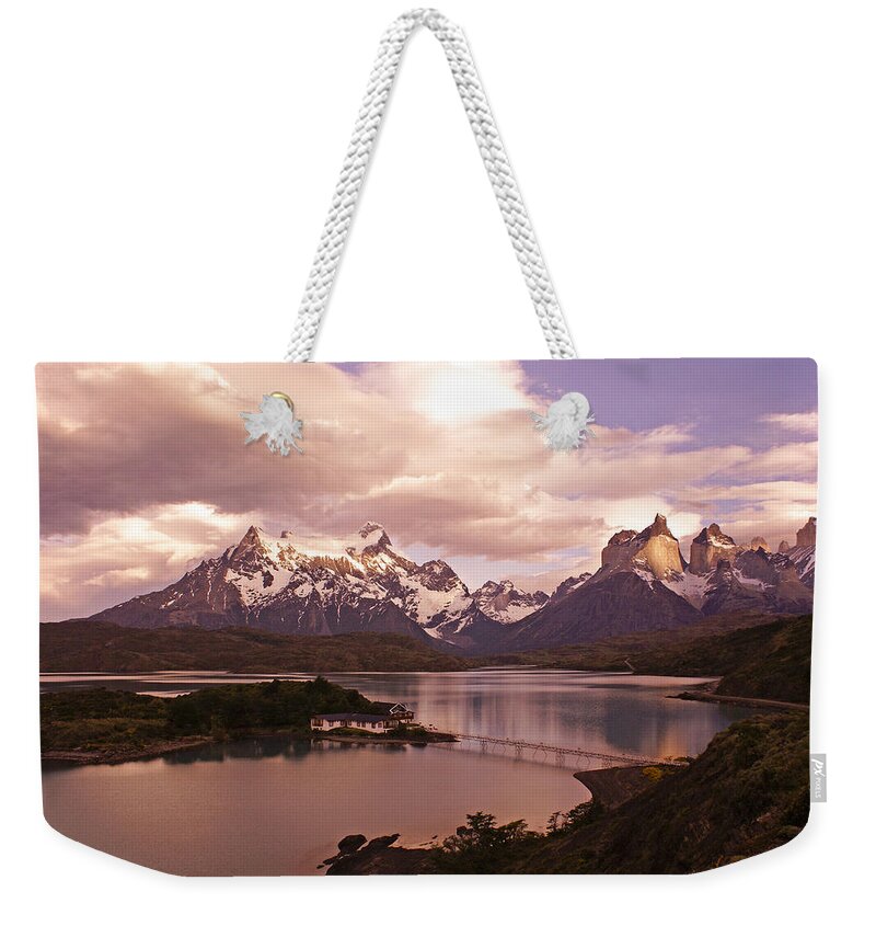 Chile Weekender Tote Bag featuring the photograph Sunrise in Torres del Paine #1 by Michele Burgess