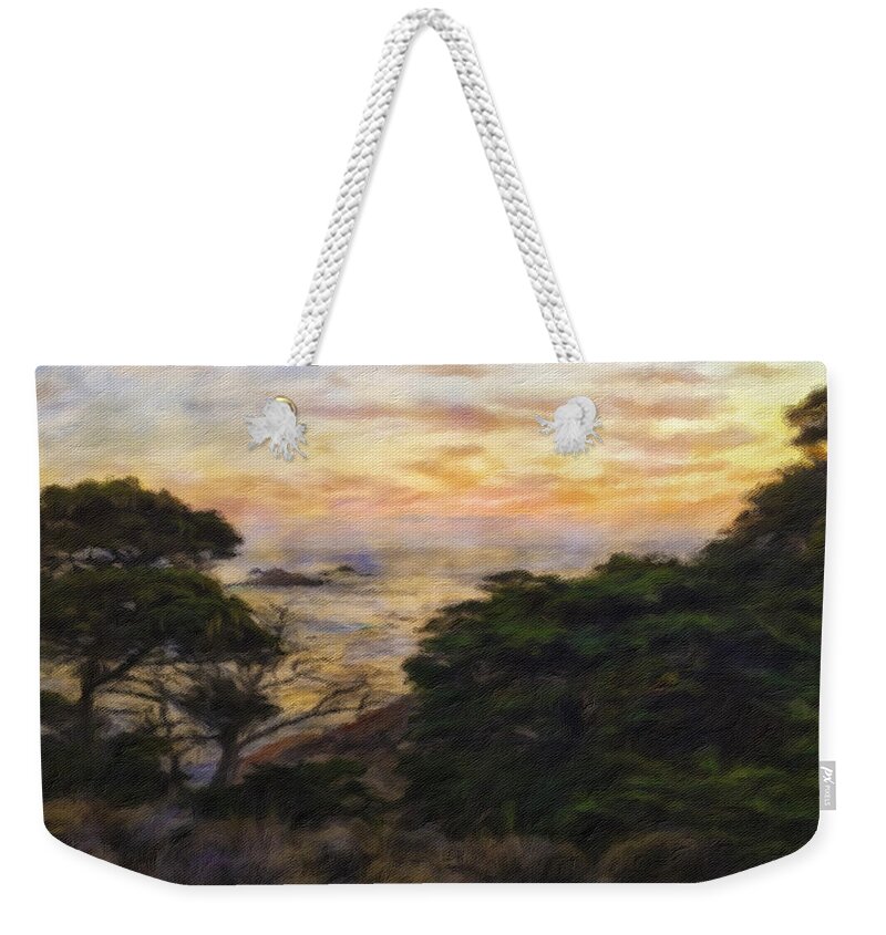 Landscape Weekender Tote Bag featuring the mixed media Sunset by Jonathan Nguyen
