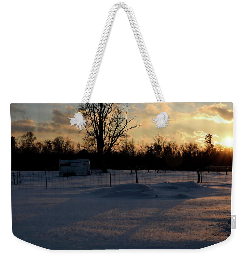 Snow Weekender Tote Bag featuring the photograph Sunset #1 by Karen Harrison Brown
