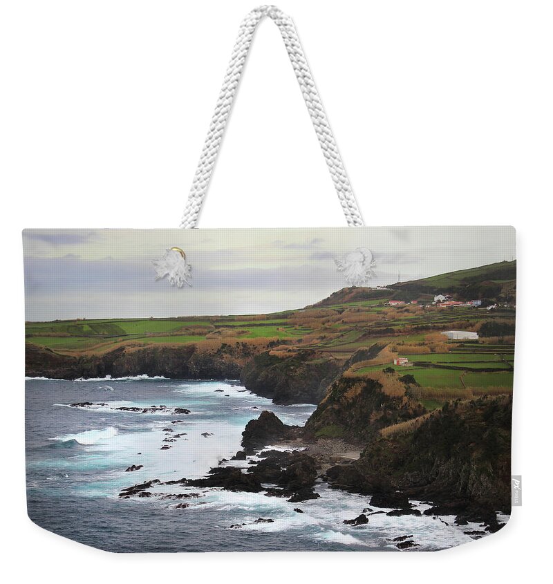 Kelly Hazel Weekender Tote Bag featuring the photograph Terceira Coastline #1 by Kelly Hazel