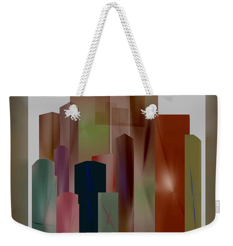 Abstract Weekender Tote Bag featuring the digital art The Block #1 by John Krakora