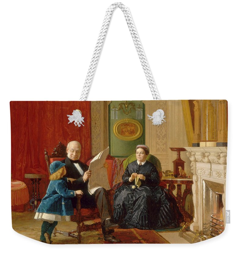 Eastman Johnson Weekender Tote Bag featuring the painting The Brown Family #1 by Eastman Johnson