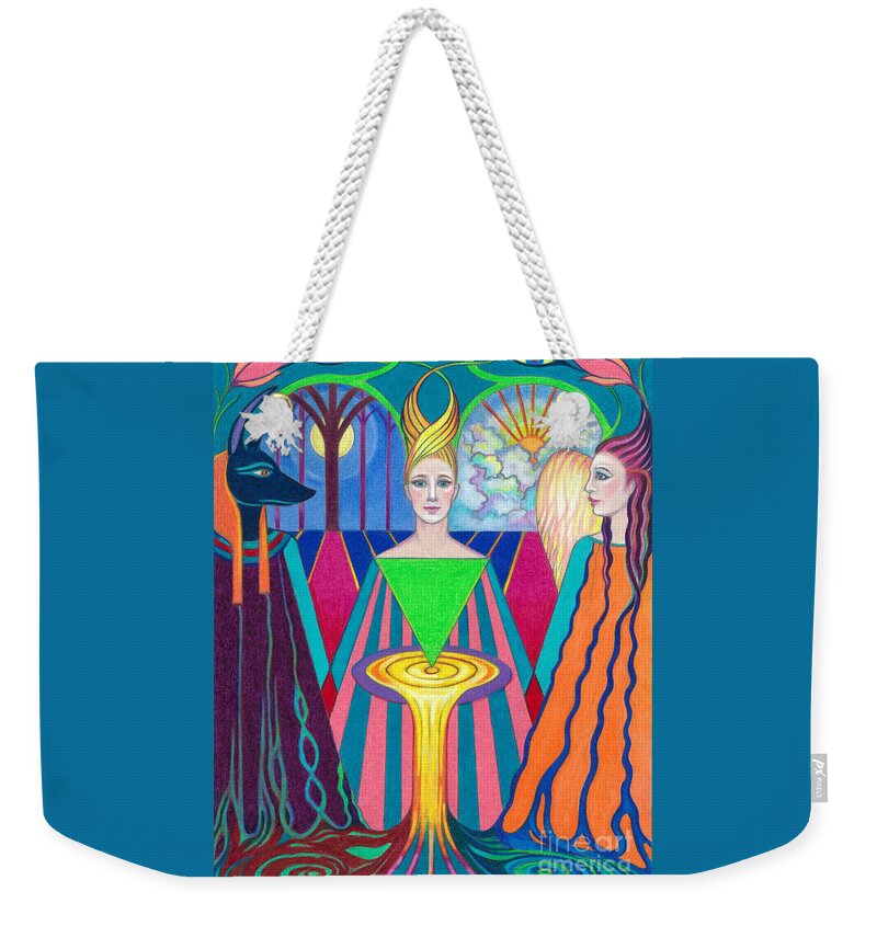 Spiritual Weekender Tote Bag featuring the drawing The Oracle by Debra Hitchcock