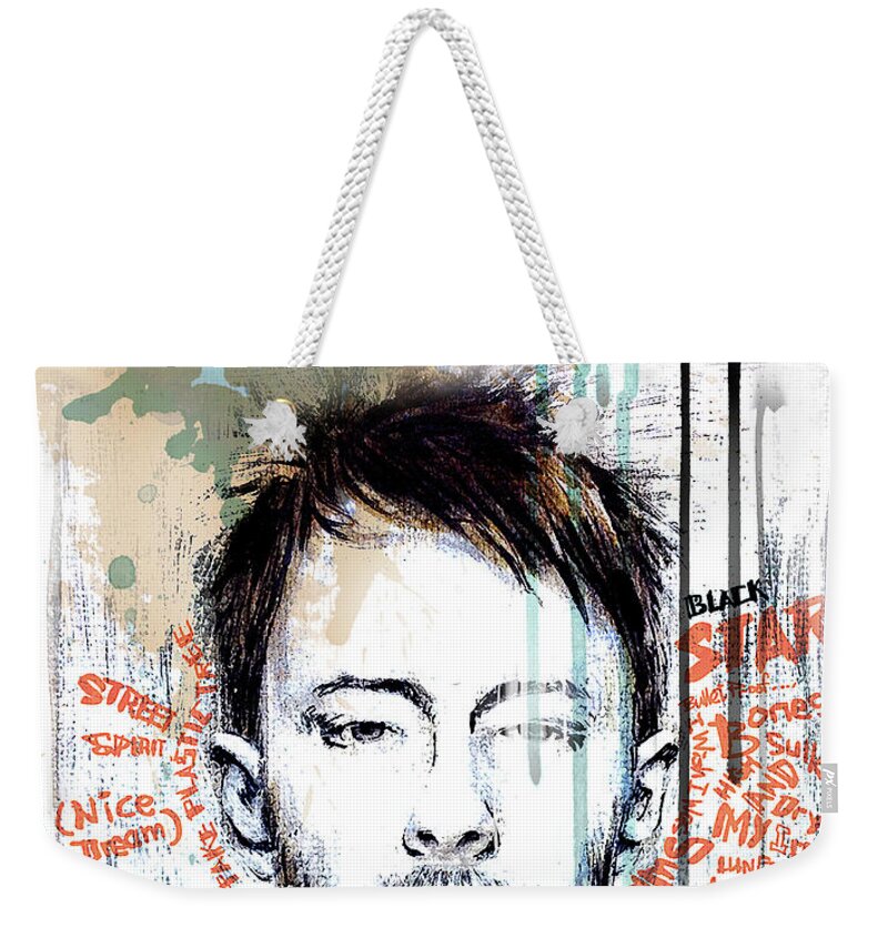 Radiohead Weekender Tote Bag featuring the painting Thom Yorke #2 by Art Popop