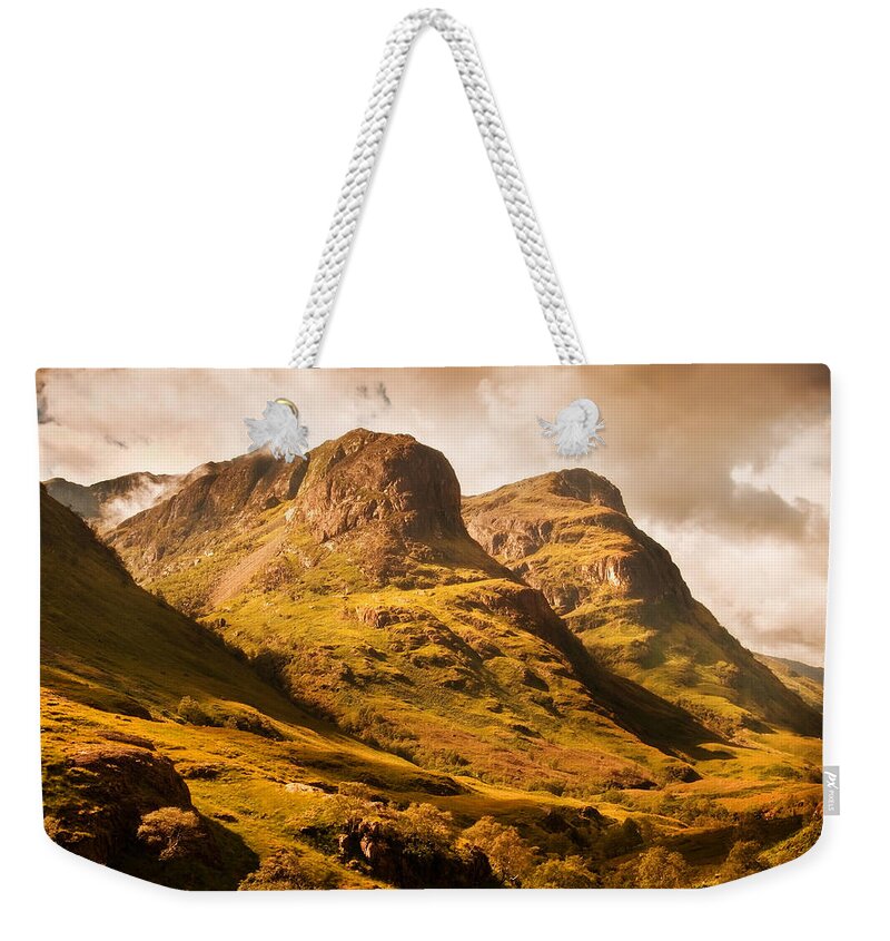 Scotland Weekender Tote Bag featuring the photograph Three Sisters. Glencoe. Scotland by Jenny Rainbow