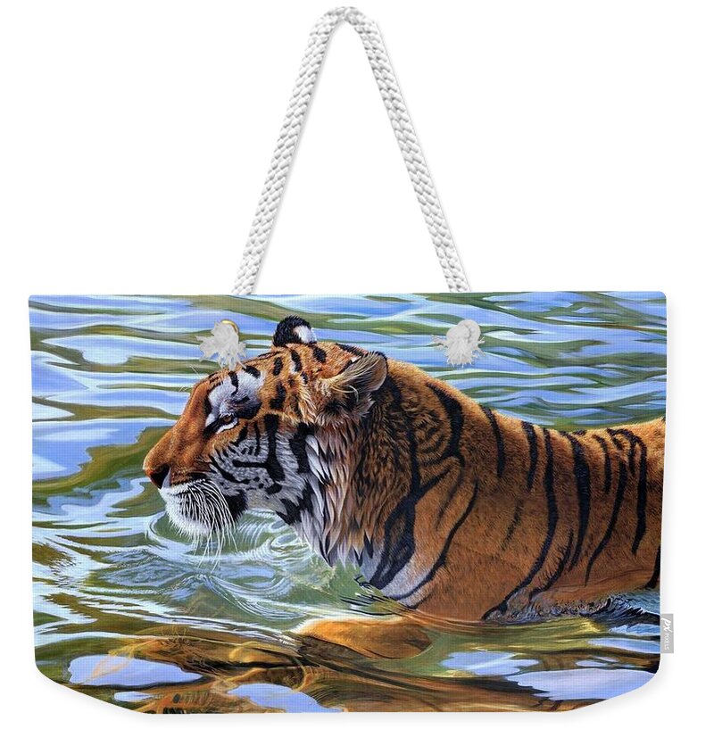 Tiger Weekender Tote Bag featuring the digital art Tiger #1 by Maye Loeser