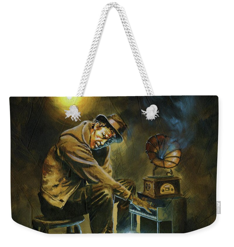 Tom Waits Weekender Tote Bag featuring the painting Tom Waits by Ken Meyer jr