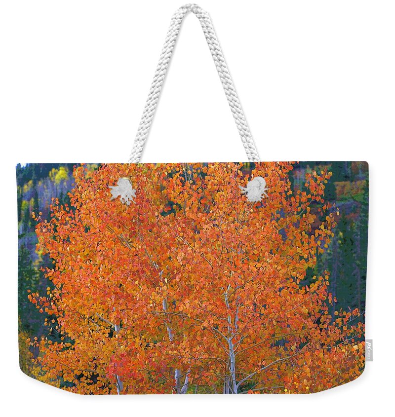 Autumn Weekender Tote Bag featuring the digital art Translucent Aspen Orange #1 by Gary Baird