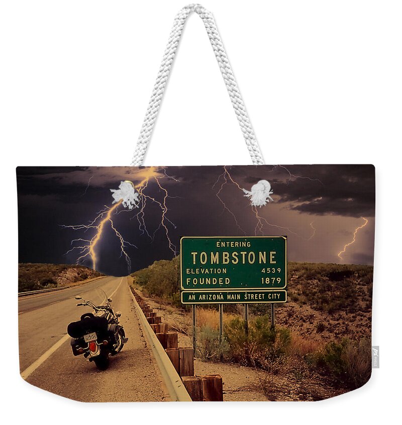 Tombstone Arizona Weekender Tote Bag featuring the digital art Trouble In Tombstone by Gary Baird