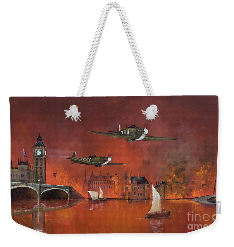 Spitfire Weekender Tote Bag featuring the painting Undefeated, London, England by Ken Wood