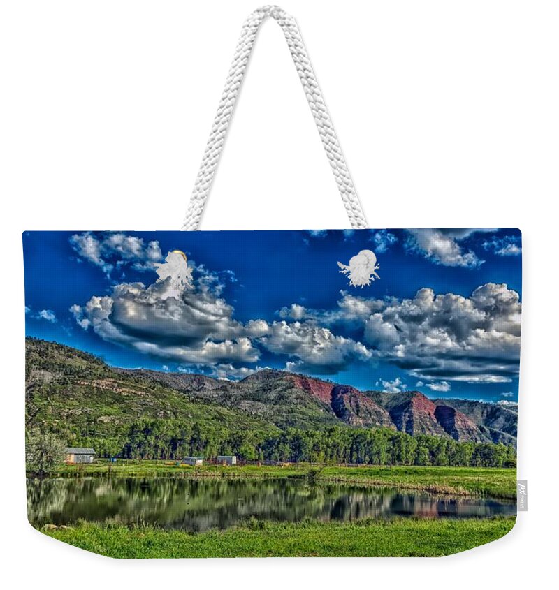 Animas River Valley Weekender Tote Bag featuring the photograph Under The Mountains #1 by Mountain Dreams