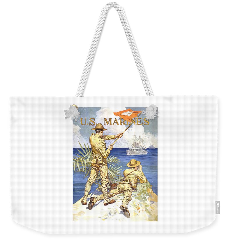 Marines Weekender Tote Bag featuring the painting US Marines - WW1 by War Is Hell Store
