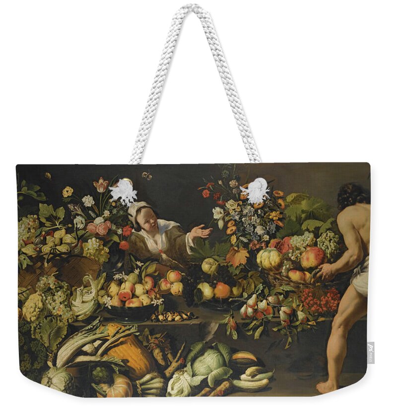Italo - Flemish School Weekender Tote Bag featuring the painting Vegetables And Flowers Arranged by MotionAge Designs