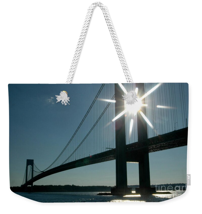 Bridge Water Weekender Tote Bag featuring the photograph Verrazano Bridge Starburst by Mark Gilman