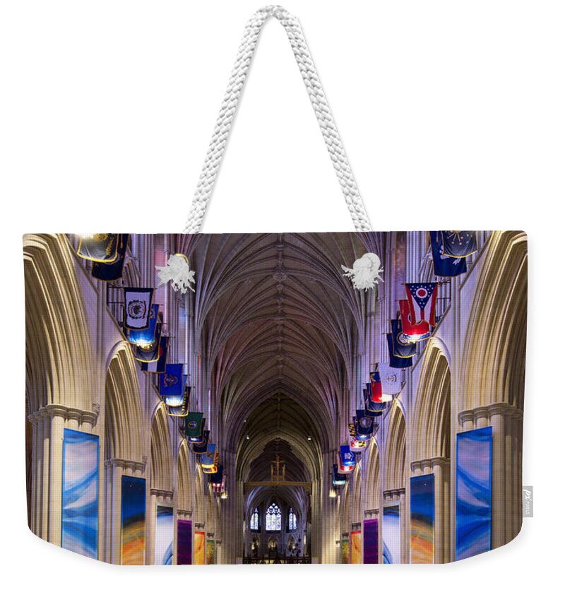Washington Weekender Tote Bag featuring the photograph Washington National Cathedral - Washington DC #1 by Brendan Reals