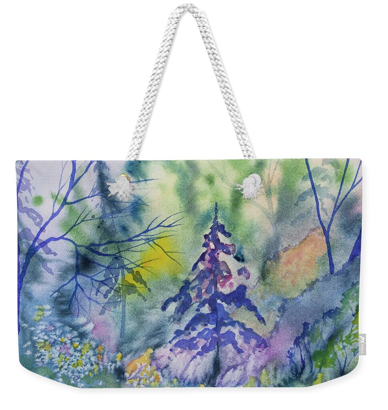 Forest Weekender Tote Bag featuring the painting Watercolor - Whimsical Forest #1 by Cascade Colors