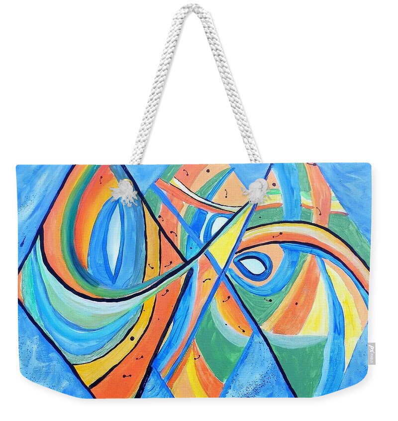 Abstract Weekender Tote Bag featuring the painting We're in this Together #1 by Jayne Kerr