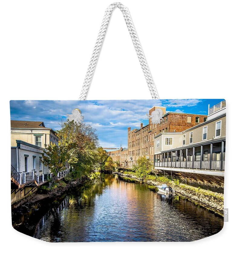 Town Weekender Tote Bag featuring the photograph Westerly is a town on the southwestern shoreline of Washington C #1 by Alex Grichenko