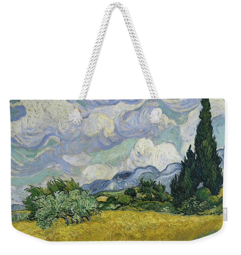 Wheat Field With Cypresses Weekender Tote Bag featuring the painting Wheat Field with Cypresses #1 by Vincent van Gogh