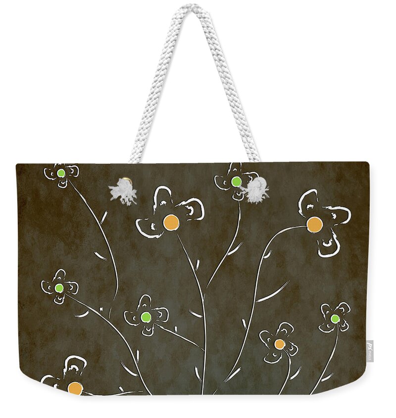 Brown Weekender Tote Bag featuring the digital art White Flowers #1 by Milena Ilieva