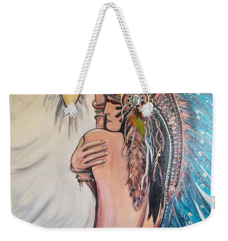 Eagle Weekender Tote Bag featuring the painting Wide Open Warrior by Tracy McDurmon