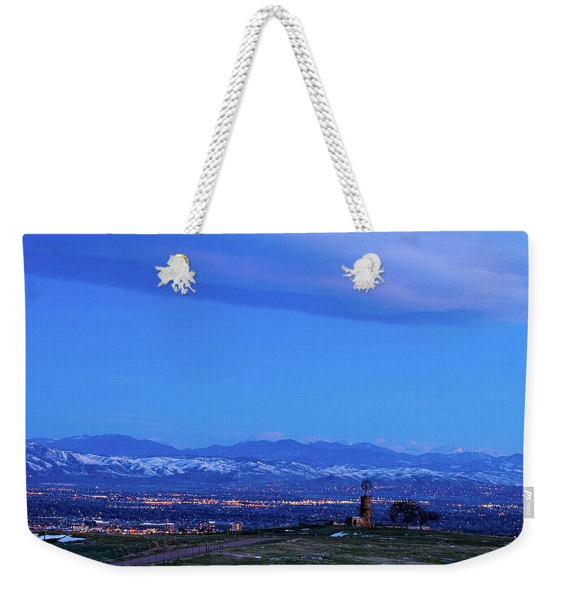 Colorado Weekender Tote Bag featuring the photograph Windmill at Night #1 by Tim Kathka