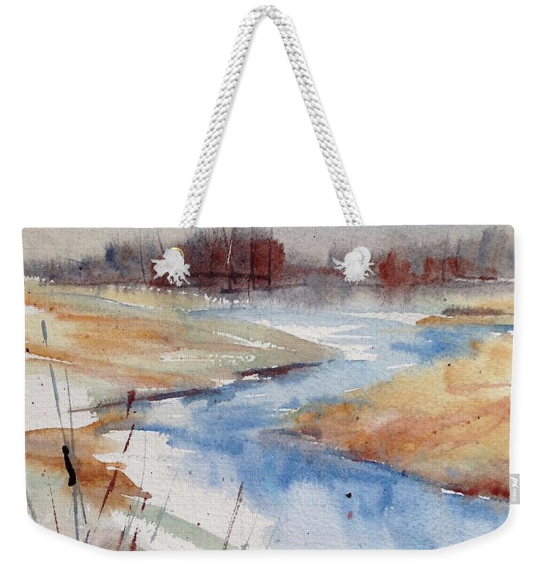 Watercolor Weekender Tote Bag featuring the painting Winter Stream #2 by Judith Levins