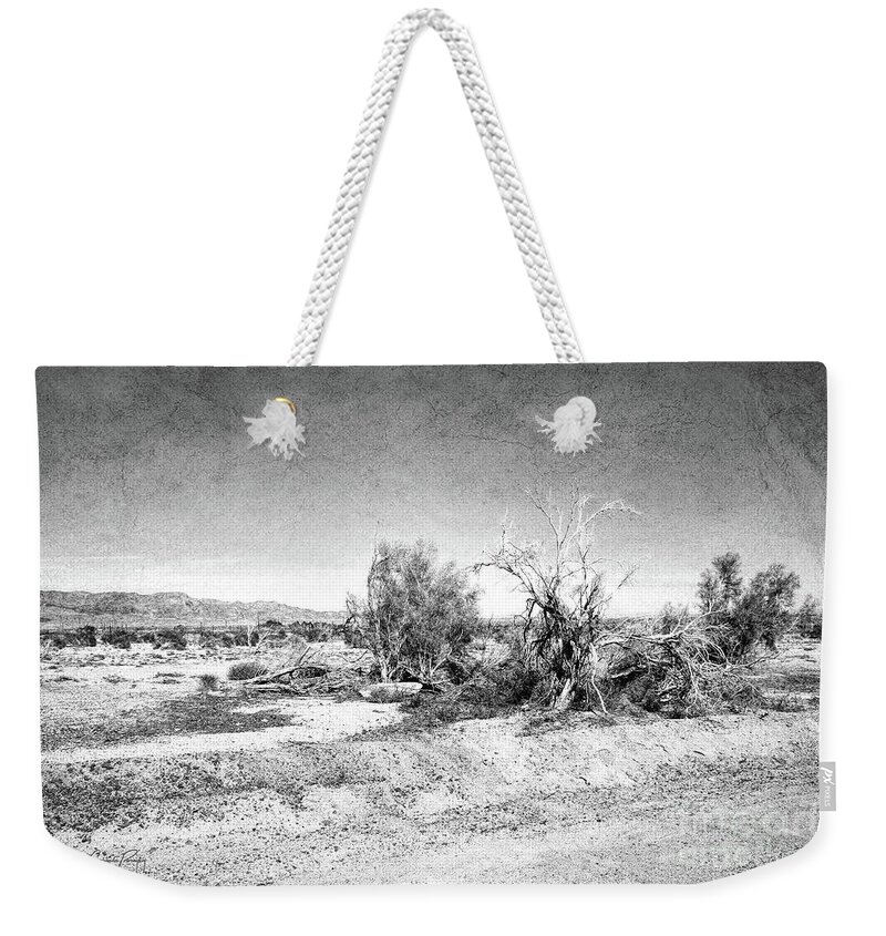 Gabriele Pomykaj Weekender Tote Bag featuring the photograph Withered Bushes in the Desert BW by Gabriele Pomykaj