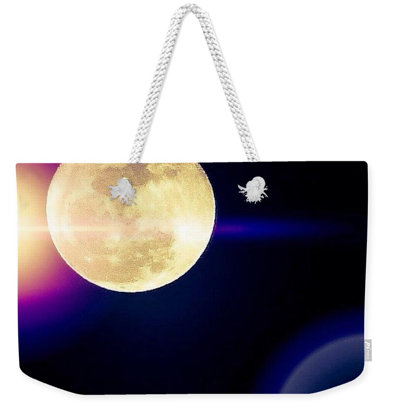 Beautiful Weekender Tote Bag featuring the photograph Wouldn't It Be Great If The #moon And #1 by Austin Tuxedo Cat