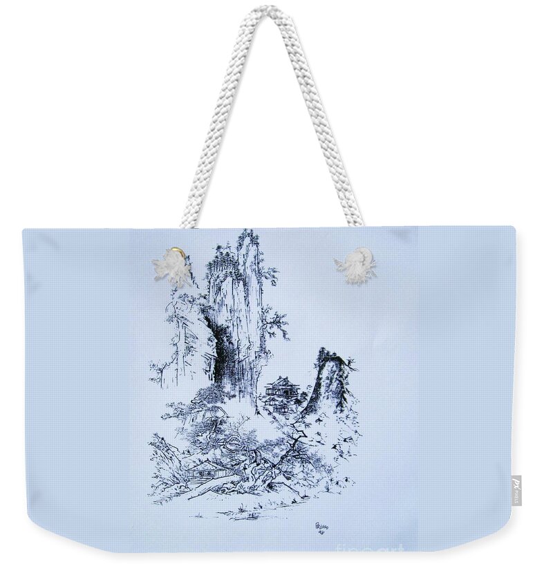 Landscape Weekender Tote Bag featuring the painting Yama no fukei #1 by Thea Recuerdo