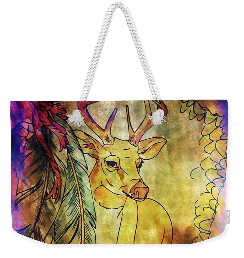 Young Buck Weekender Tote Bag featuring the mixed media Young Buck #1 by Maria Urso