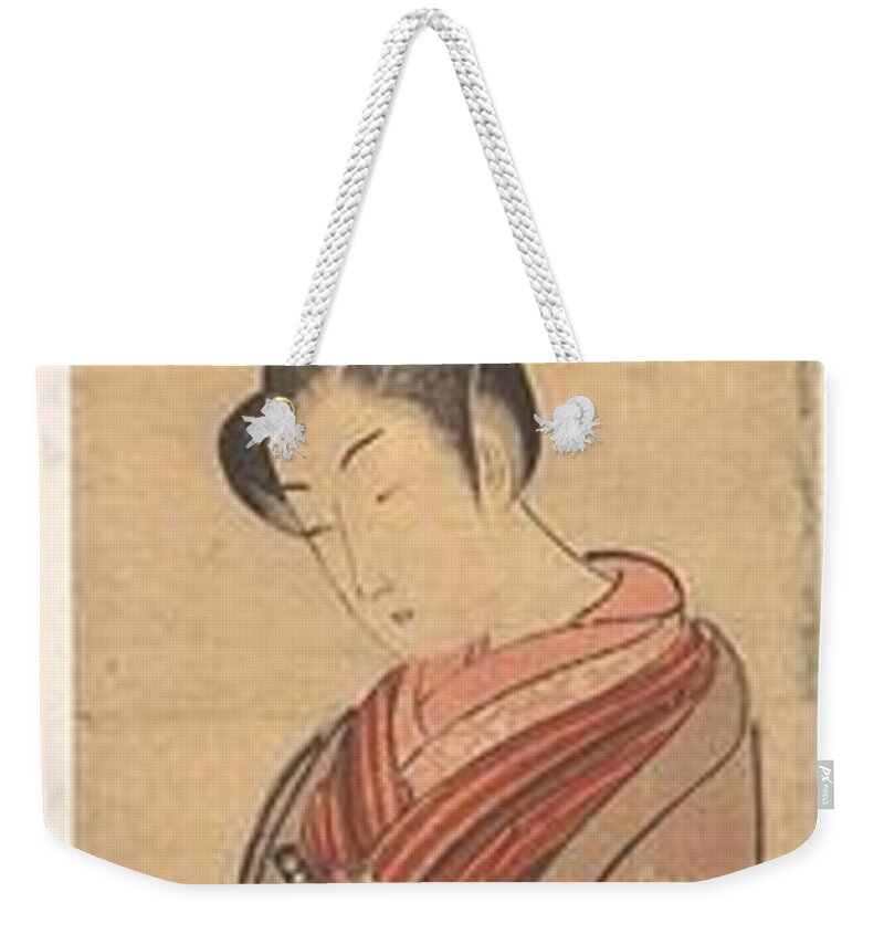 Young Man Strolling Near The Sea Weekender Tote Bag featuring the painting Young Man Strolling near the Sea #1 by Isoda Koryusai