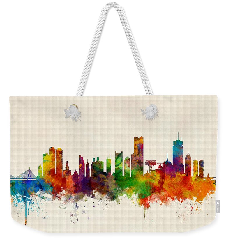 United States Weekender Tote Bag featuring the digital art Boston Massachusetts Skyline by Michael Tompsett