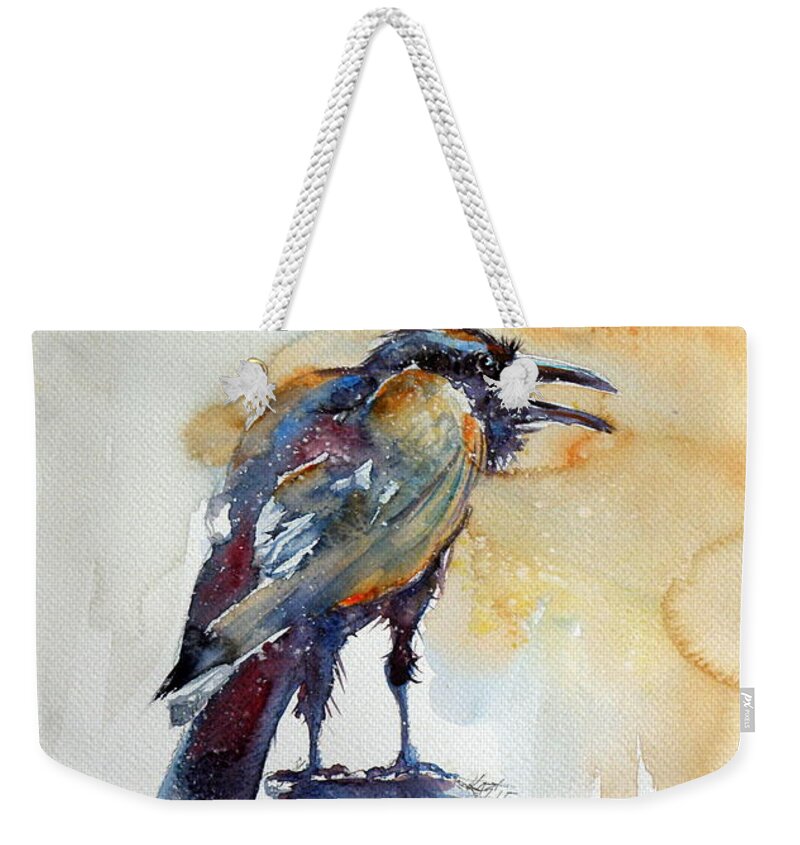 Crow Weekender Tote Bag featuring the painting Crow #9 by Kovacs Anna Brigitta
