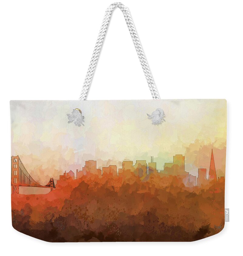 San Francisco California Skyline Weekender Tote Bag featuring the digital art San Francisco California Skyline #10 by Marlene Watson
