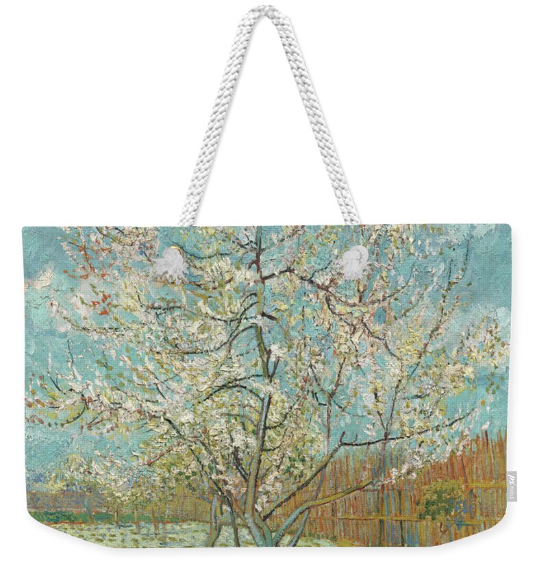 The Pink Peach Tree Weekender Tote Bag featuring the painting The Pink Peach Tree by Vincent Van Gogh