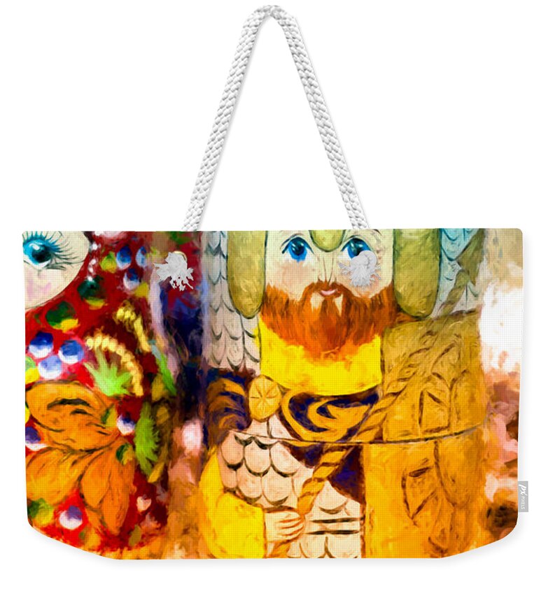 Yellow Weekender Tote Bag featuring the photograph Yellow Father Russian Matryoshka Doll by John Williams