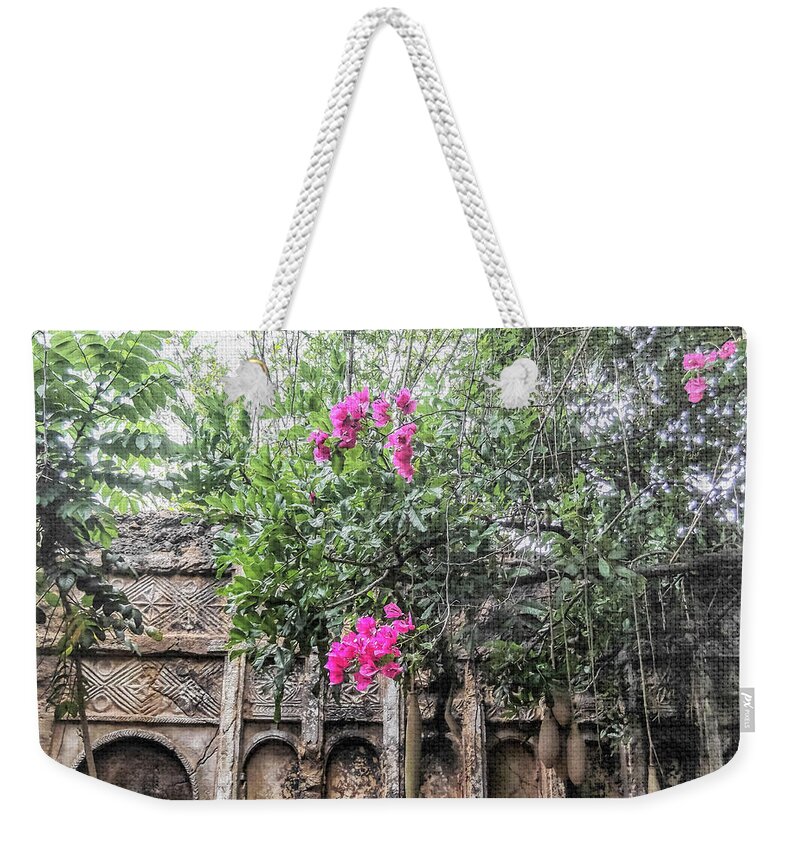 African Swahili Wall Carving Weekender Tote Bag featuring the photograph 10117 Swahilli Wall by Pamela Williams