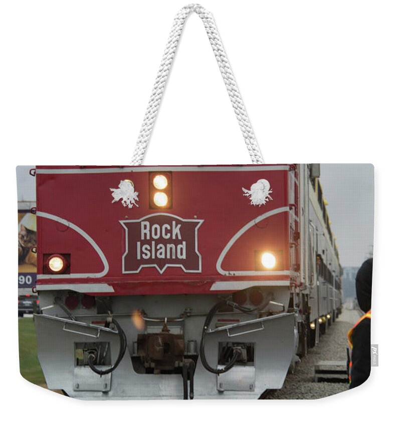 Iowa Weekender Tote Bag featuring the photograph 10722 Hawkeye Express by Pamela Williams