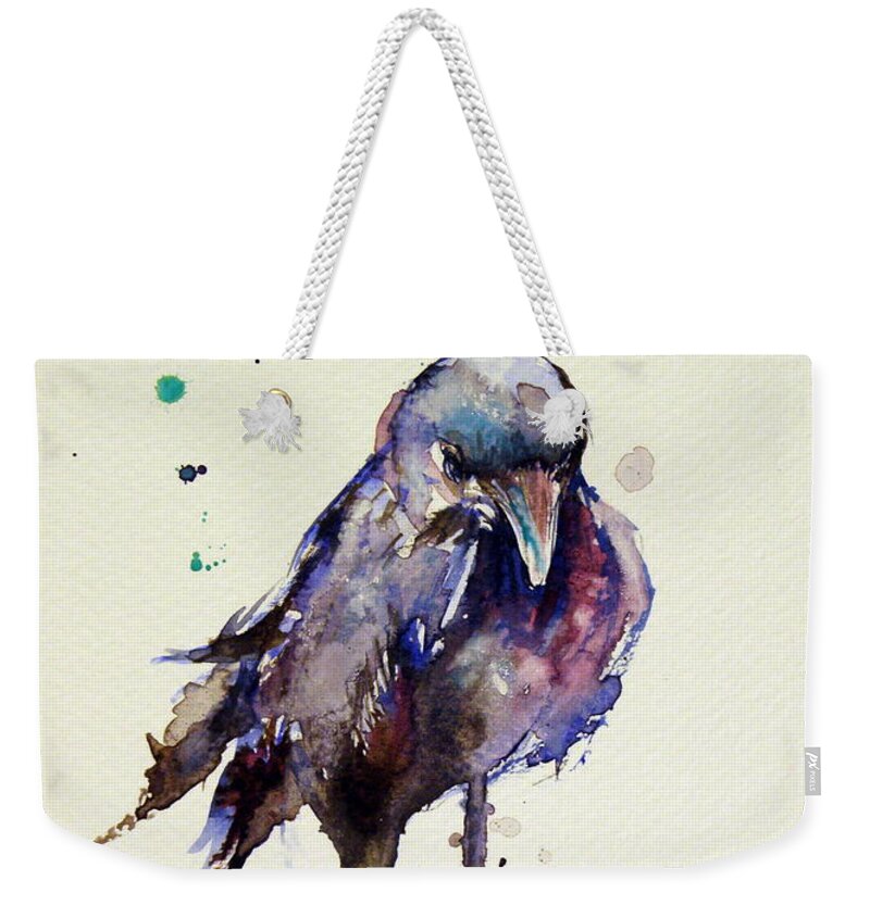 Little Weekender Tote Bag featuring the painting Crow #11 by Kovacs Anna Brigitta