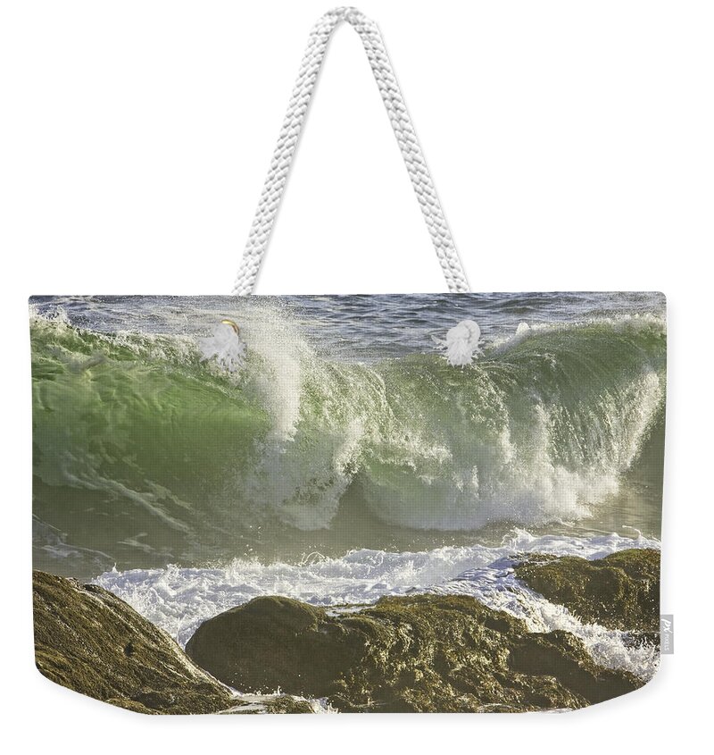 Maine Weekender Tote Bag featuring the photograph Large Waves Near Pemaquid Point On The Coast Of Maine #11 by Keith Webber Jr