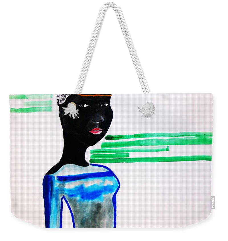 Jesus Weekender Tote Bag featuring the painting Nuer Lady - South Sudan #11 by Gloria Ssali