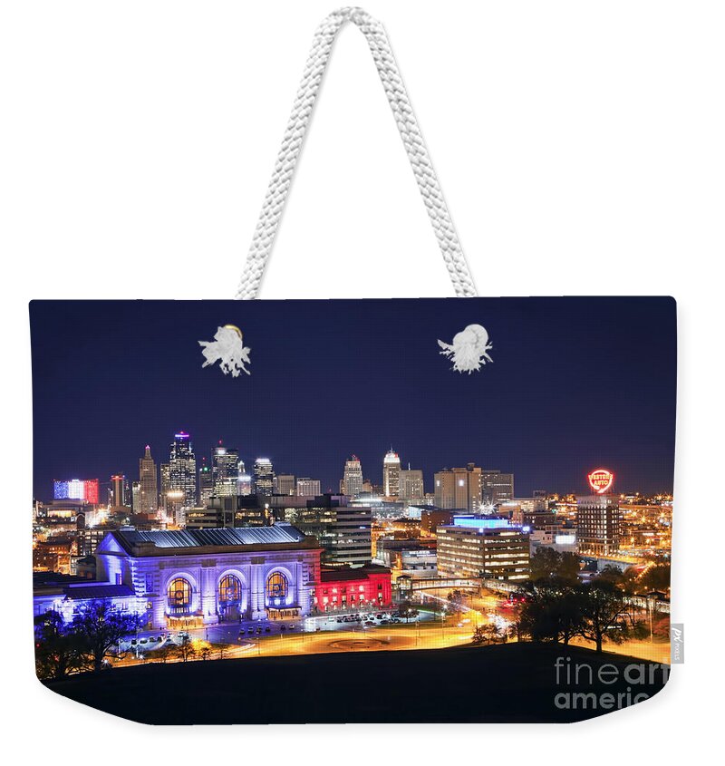 Kansas Weekender Tote Bag featuring the photograph 1122 Kansas City Skyline by Steve Sturgill