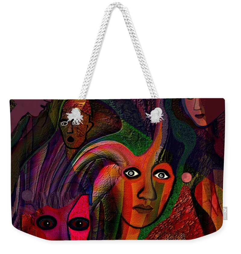  1149 The Masked People A Weekender Tote Bag featuring the painting  1149  People and Masks A #1149 by Irmgard Schoendorf Welch