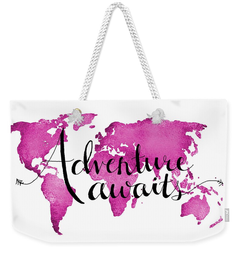12x16 Adventure Awaits pink Map Weekender Tote Bag by Michelle